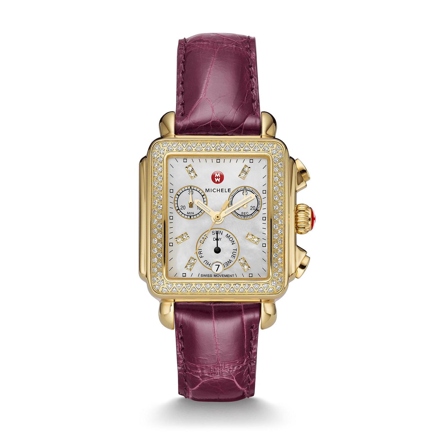 Michele Signature Deco Mother of Pearl Watch Michele Deco Mid Mother Of Pearl Diamond Dial Gold Plated  main image 3