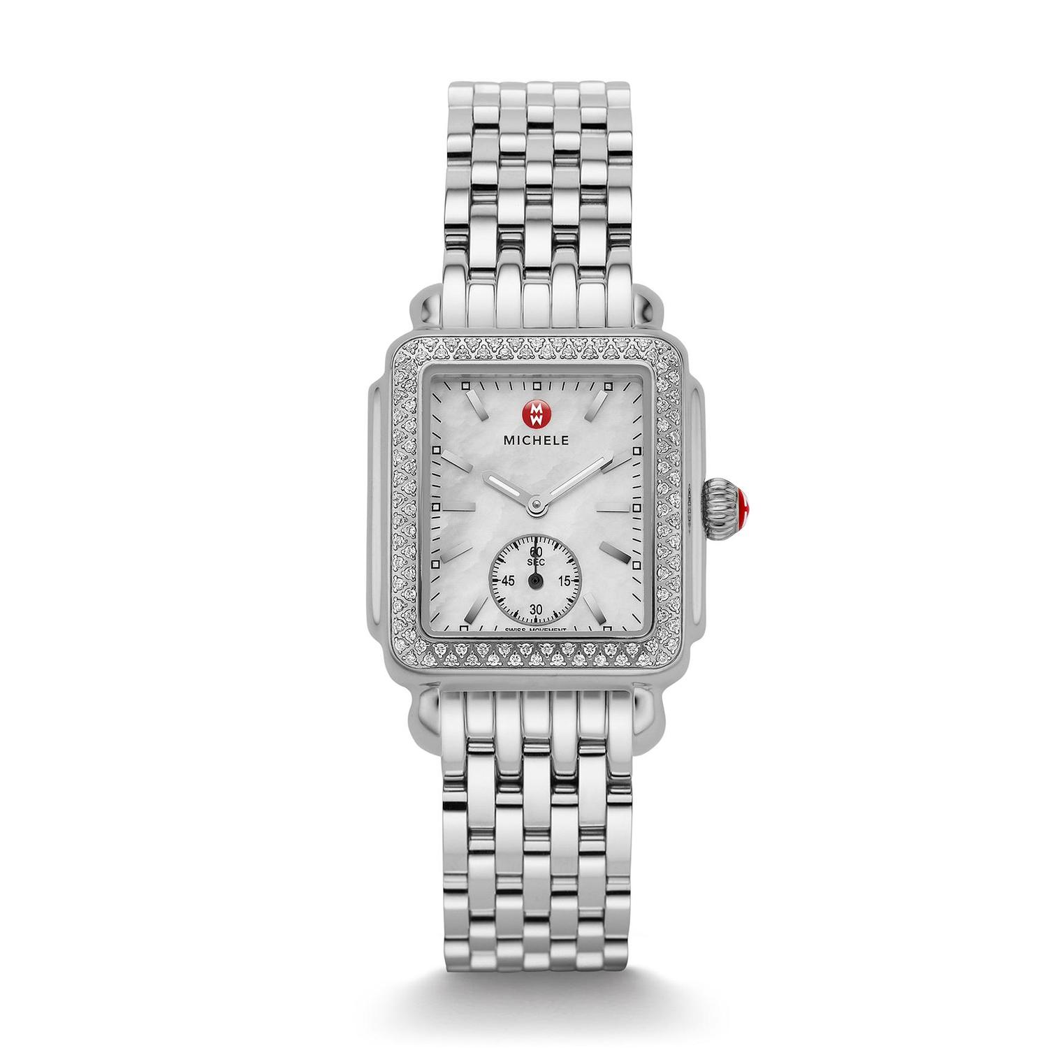 Michele Signature Deco Mother of Pearl Watch Michele Deco Mid Mother Of Pearl Diamond Dial Gold Plated  main image 2